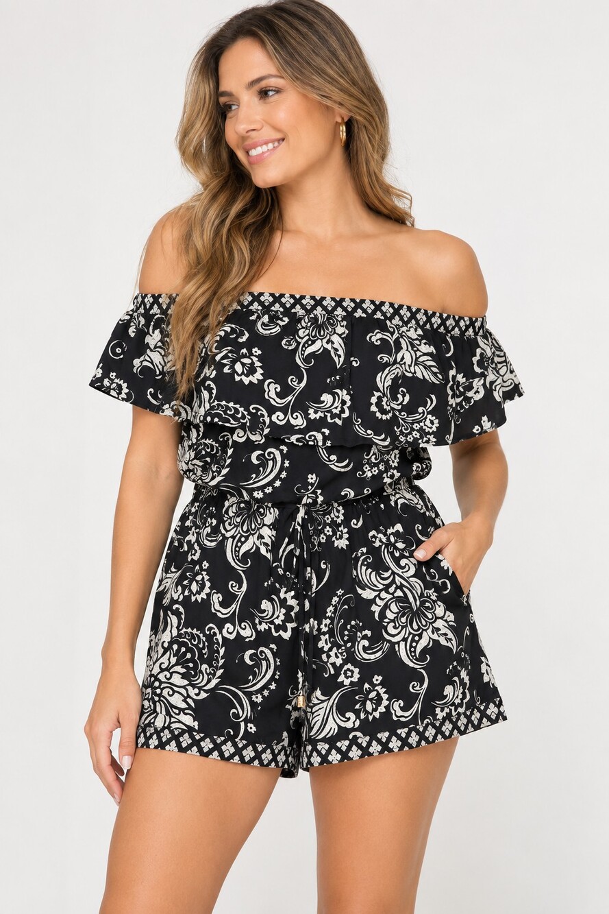 White House Black Market Paisley Off-Shoulder Romper NWT Size M